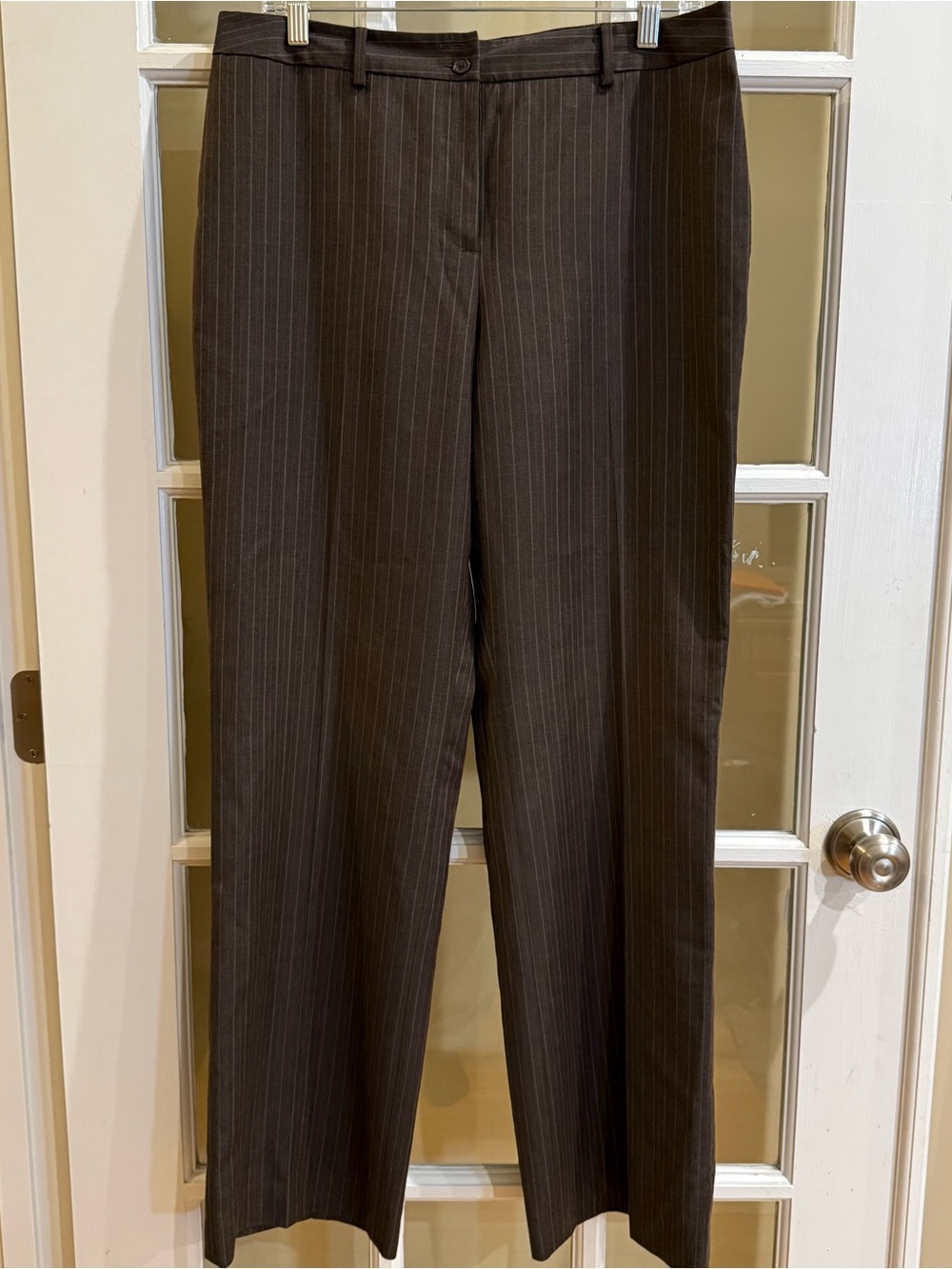 Brooks Brothers Women's 346 Dress Pants Wool Brown Pinstripe Lined